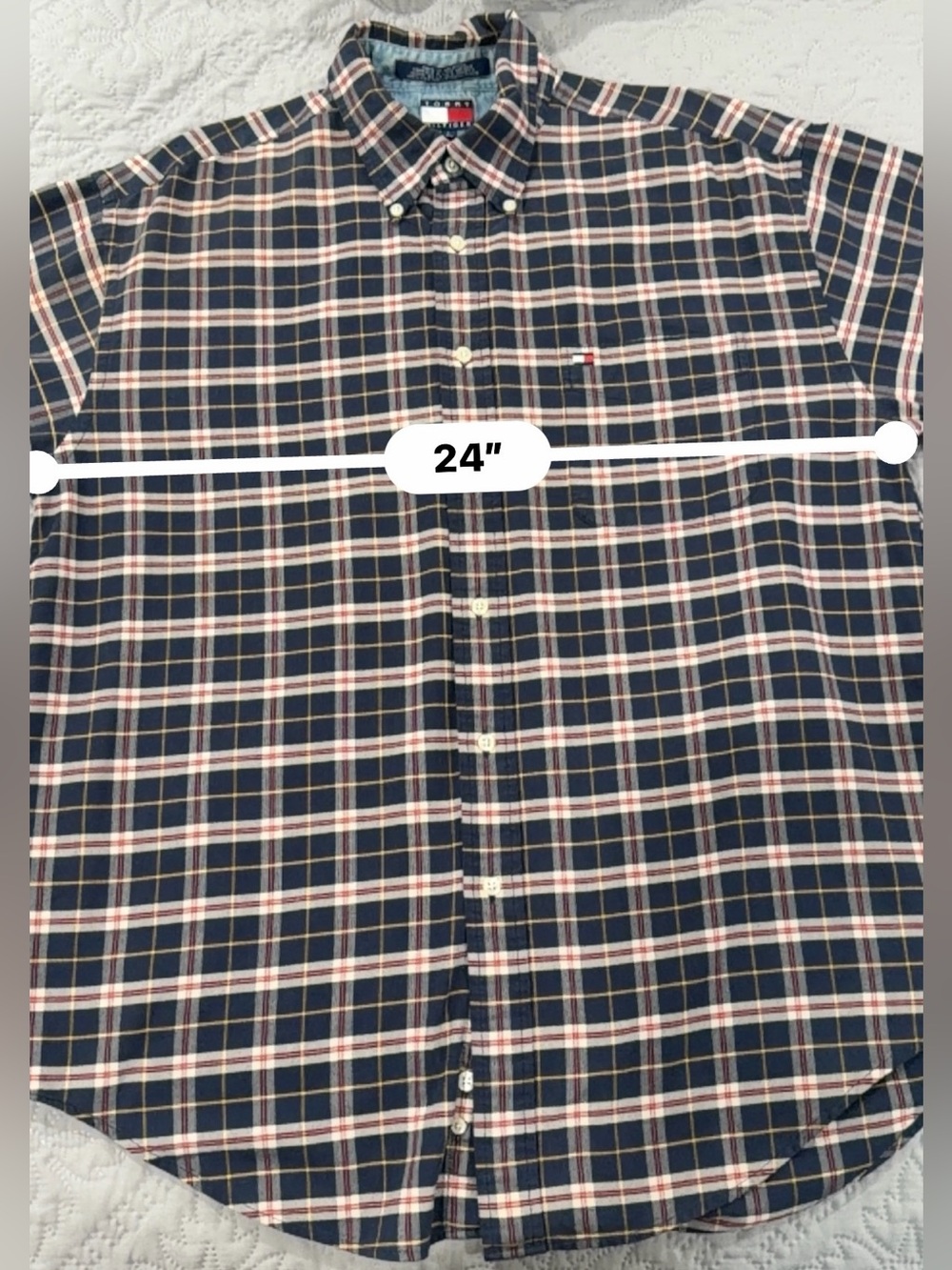Vintage 1999 Tommy Hilfiger Men's L Plaid Button Down Shirt Flag Logo - Picture 6 of 14